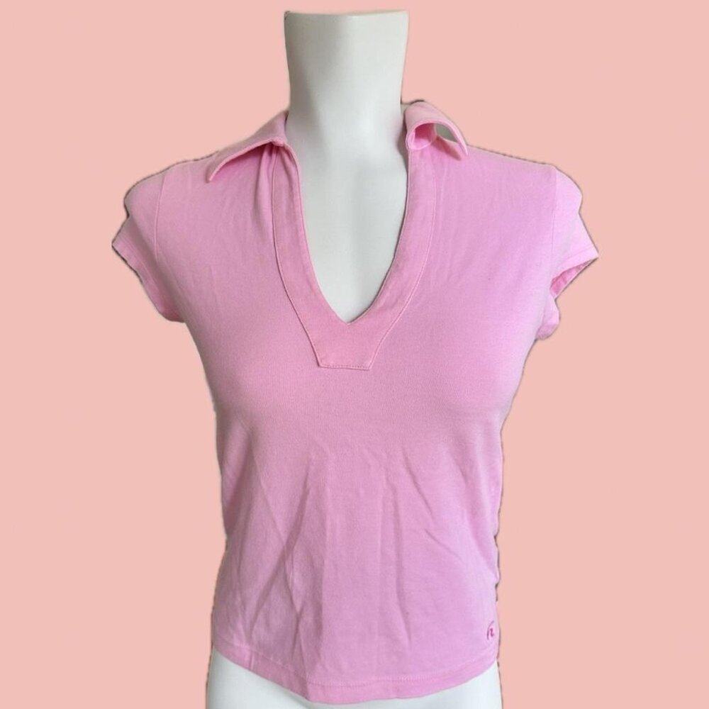 Cute Y2K era Tommy Hilfiger Denim baby tee in pastel pink